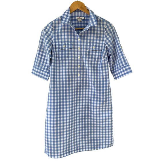 Vineyard Vines Dresses & Skirts - Vineyard Vines Women Size 0 Shift Dress Blue White Gingham Cotton Popover Preppy